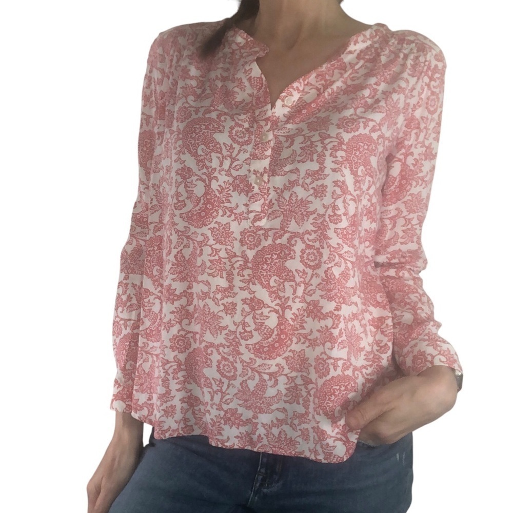 Loft Sz Small Petite Floral Paisley Colorful Blouse Top Orange White Office - Picture 1 of 7